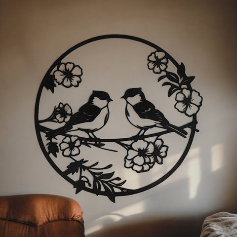 TWO BIRDS WITH FLOWER MDF wall décor - tree-casa