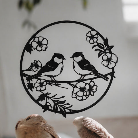 TWO BIRDS WITH FLOWER MDF wall décor - tree-casa
