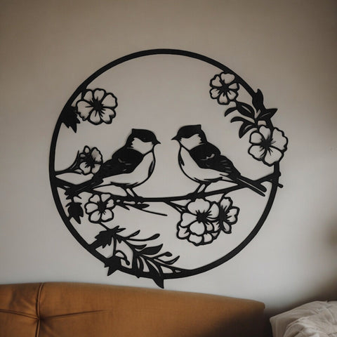 TWO BIRDS WITH FLOWER MDF wall décor - tree-casa